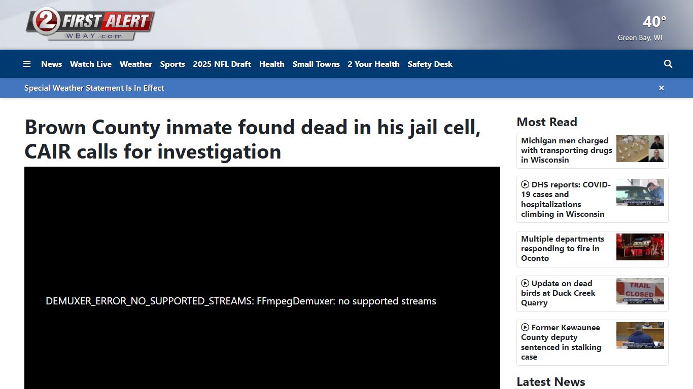 Brown County inmate found dead in his jail cell - WBAY