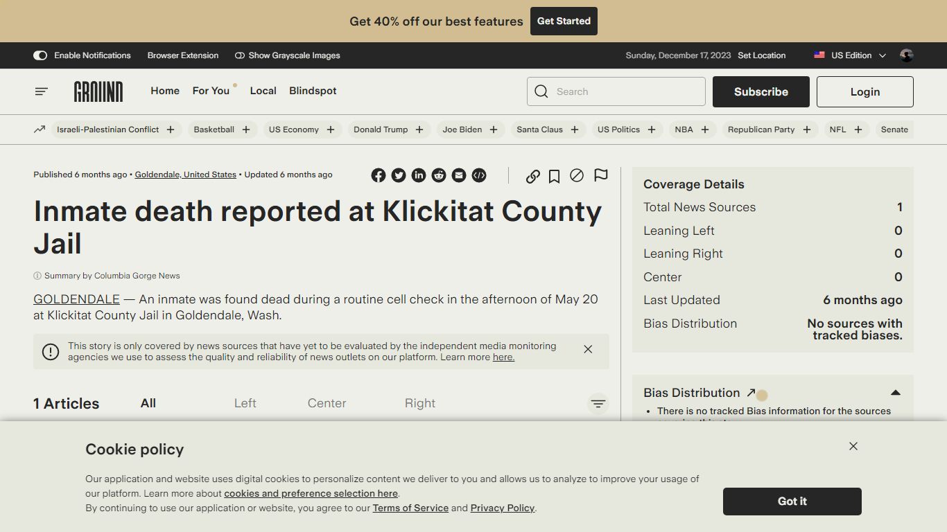 Ground News - Inmate death reported at Klickitat County Jail